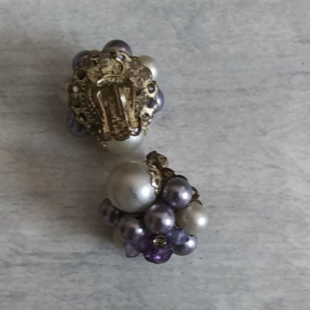 Lot 6 pr Earrings & 1 Pin Purple Costume Vtg - Picture 5 of 8